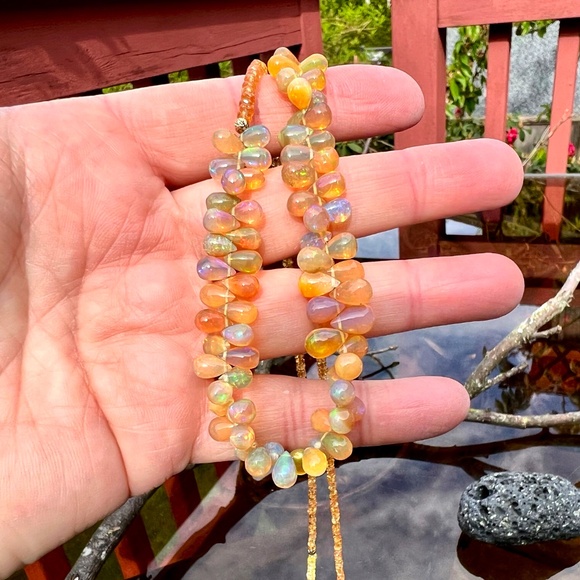 Handmade Yellow Orange Sapphire, Opal Necklace | Wrap Bracelet Solid 18k Gold - Picture 2 of 9